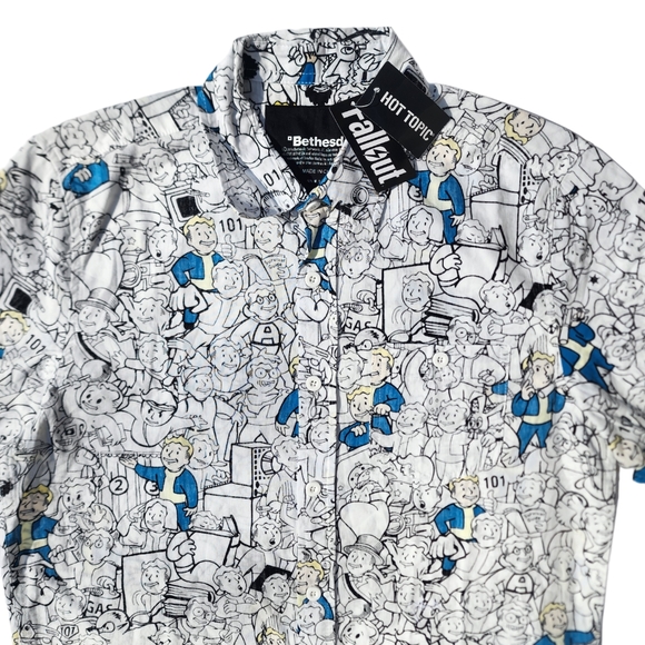 Bethesda Fallout Vault Boy All Over Button Up Shirt - Picture 5 of 9